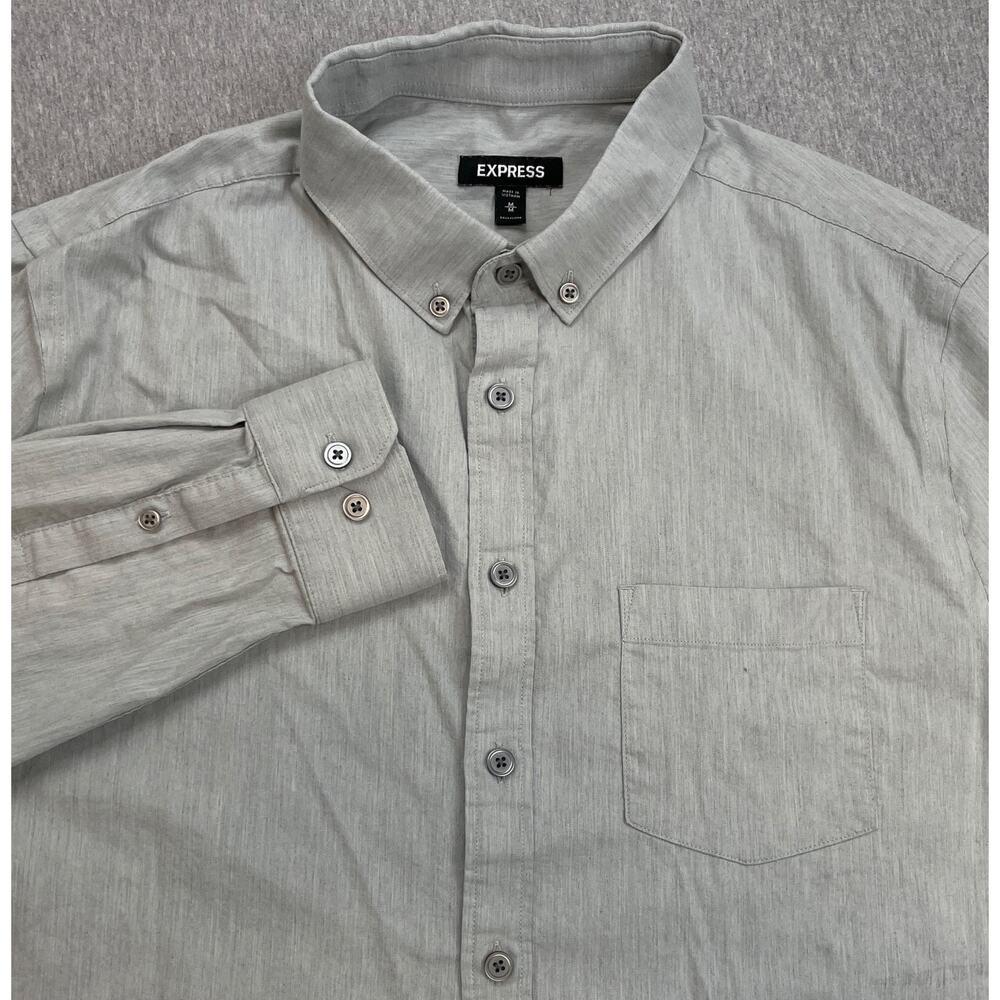 Express Shirt Mens Medium Gray Cotton Blend Stretch Button Down Long Sleeve